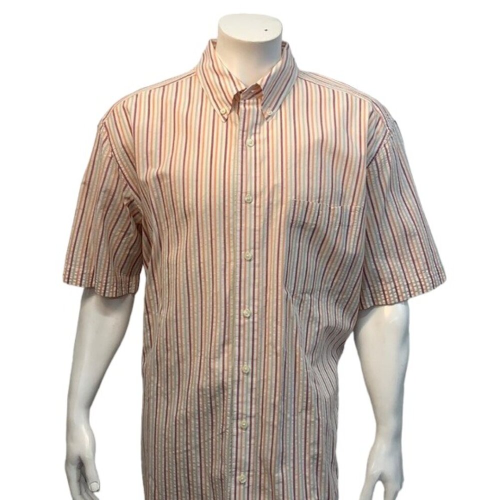 Eddie Bauer White Red Orange Tan Striped Shirt
